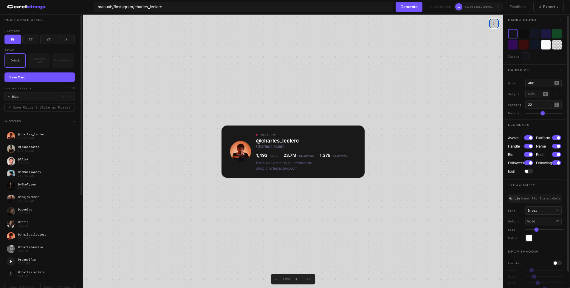 Carddrop profile card generator